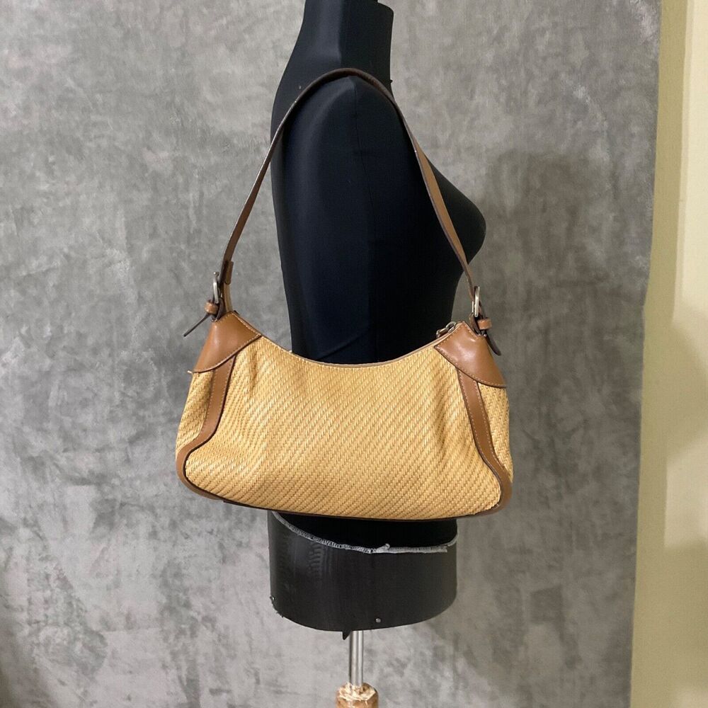 Fossil Woven Straw Baguette Handbag in Cream/Tan One Size striped liner